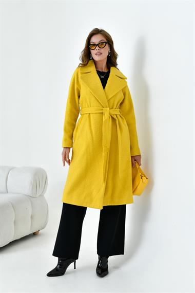 FTZ Women Kadın Geniş Yaka Kaban  Sarı 30627