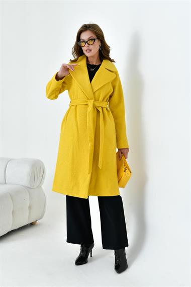FTZ Women Kadın Geniş Yaka Kaban  Sarı 30627
