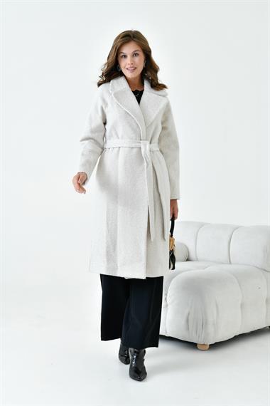 FTZ Women Kadın Geniş Yaka Kaban  Taş 30627