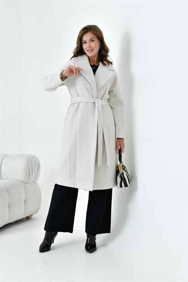 FTZ Women Kadın Geniş Yaka Kaban  Taş 30627