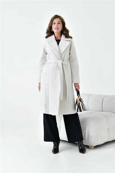 FTZ Women Kadın Geniş Yaka Kaban  Taş 30627