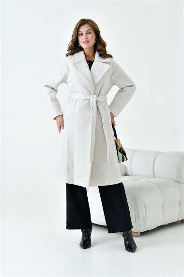 FTZ Women Kadın Geniş Yaka Kaban  Taş 30627