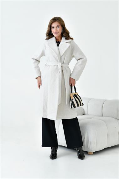 FTZ Women Kadın Geniş Yaka Kaban  Taş 30627