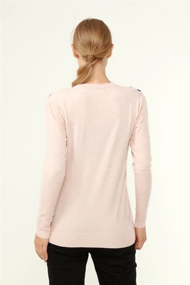 FTZ Women Kadın Göğüs Boncuk Detay Kazak  Pudra 21-1355