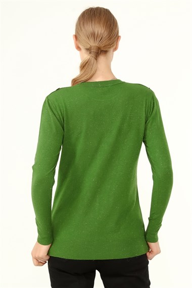 FTZ Women Kadın Göğüs Boncuk Detay Kazak  Yeşil 21-1355