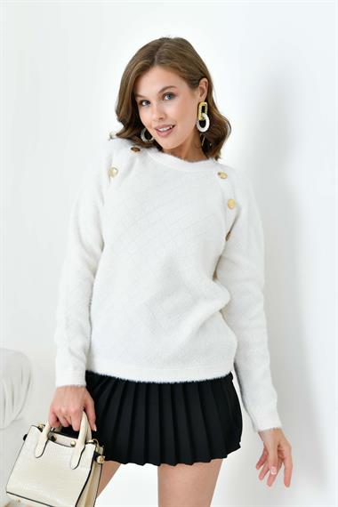 FTZ Women Kadın Gold Düğme Detaylı Bluz  Ekru 20699