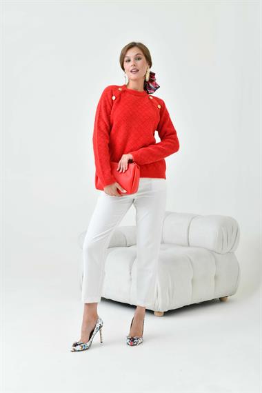 FTZ Women Kadın Gold Düğme Detaylı Bluz  Kırmızı 20699