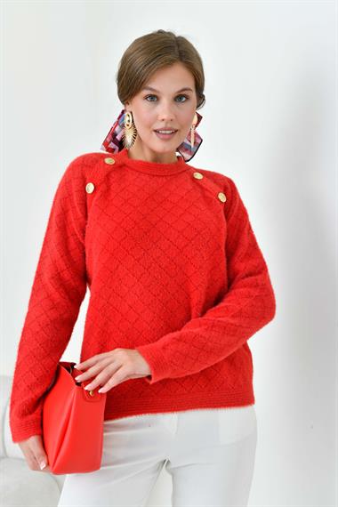 FTZ Women Kadın Gold Düğme Detaylı Bluz  Kırmızı 20699