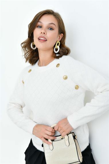 FTZ Women Kadın Gold Düğme Detaylı Bluz  Ekru 20699