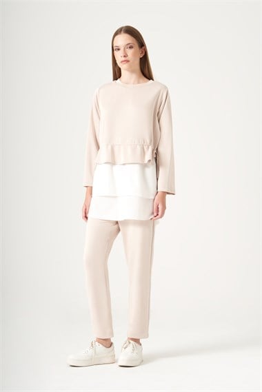 FTZ Women Kadın Gömlek Detay Pantolonlu Takım  Beige 31520