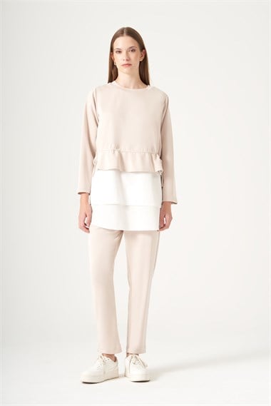 FTZ Women Kadın Gömlek Detay Pantolonlu Takım  Beige 31520