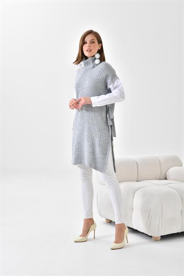 FTZ Women Kadın Gömlek Kol Tunik  Açık Gri 21-6059