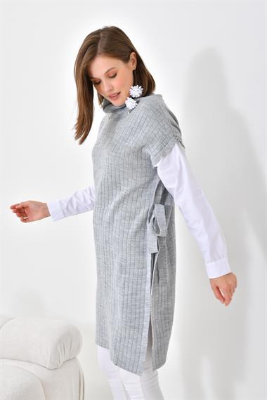FTZ Women Kadın Gömlek Kol Tunik  Açık Gri 21-6059
