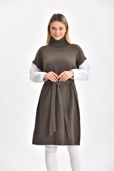 FTZ Women Kadın Gömlek Kol Tunik  Kahve 21-6059