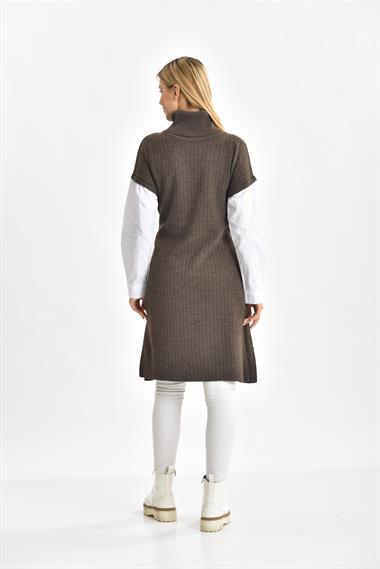 FTZ Women Kadın Gömlek Kol Tunik  Kahve 21-6059