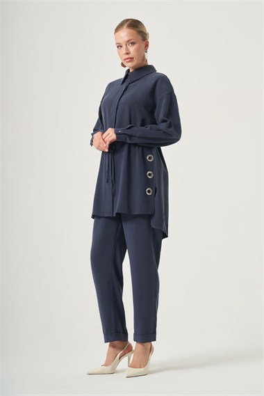 FTZ Women Kadın Halka Detay Pantolonlu Takım  Lacivert 31552