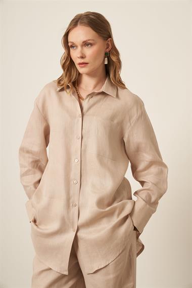 FTZ Women Kadın Ham Keten Takım  Beige 31111