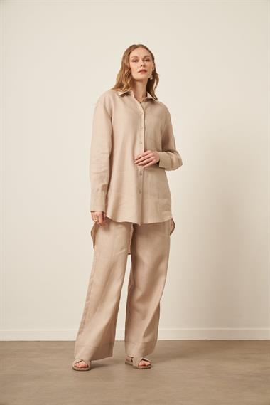 FTZ Women Kadın Ham Keten Takım  Beige 31111