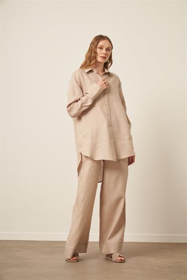 FTZ Women Kadın Ham Keten Takım  Beige 31111