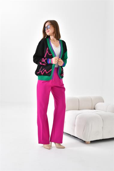 FTZ Women Kadın Havlu Detaylı Hırka  Siyah 20400