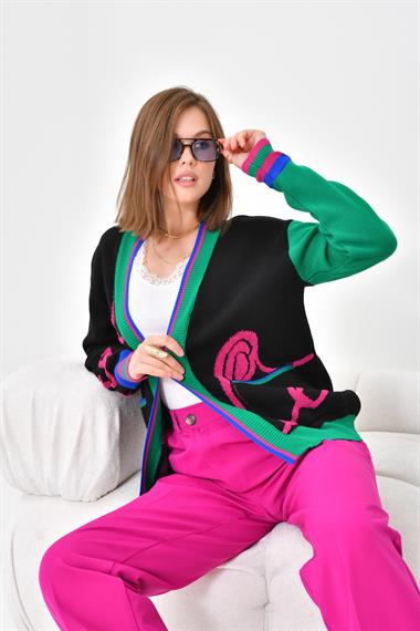 FTZ Women Kadın Havlu Detaylı Hırka  Siyah 20400