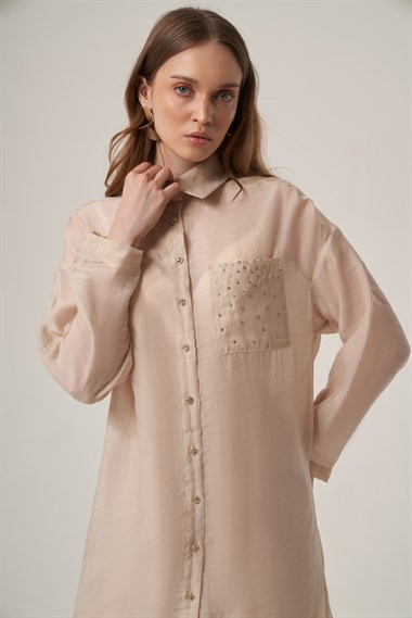 FTZ Women Kadın Helena Uzun Gömlek Takım  Beige 31415