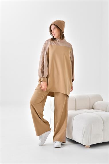 FTZ Women Kadın İki İp Deri Detaylı Takım  Beige 30618