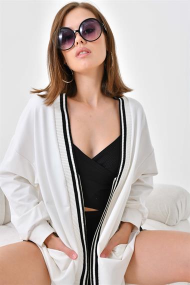 FTZ Women Kadın İki İp Hırka  Ekru 30479