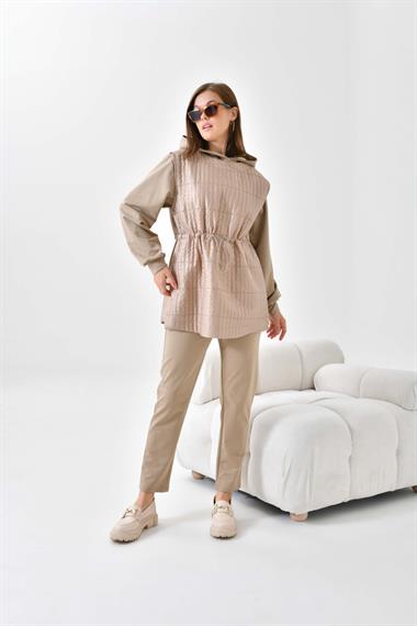 FTZ Women Kadın İki İp Kapitoneli Takım  Beige 30621