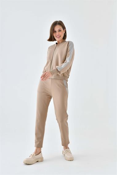 FTZ Women Kadın İki İp Omuzu Taşlı Takım  Beige 30638