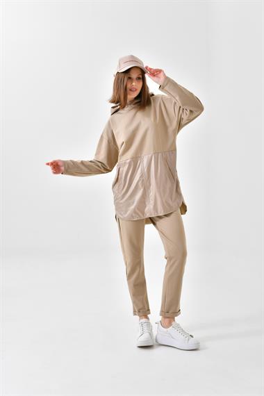 FTZ Women Kadın İki İp Paraşüt Detaylı Takım  Beige 30615