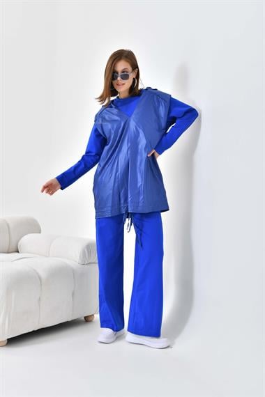 FTZ Women Kadın İki İp Paraşüt Detaylı Takım  Saks Mavi 30624