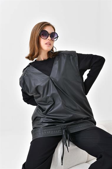 FTZ Women Kadın İki İp Paraşüt Detaylı Takım  Siyah 30624