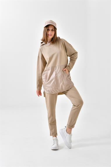FTZ Women Kadın İki İp Paraşüt Detaylı Takım  Beige 30615