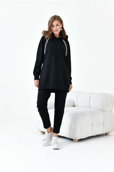 FTZ Women Kadın İki İp Taş Detay Takım  Siyah 30953