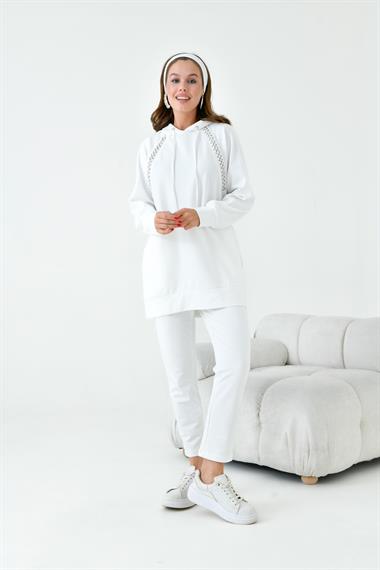 FTZ Women Kadın İki İp Taş Detay Takım  Ekru 30953
