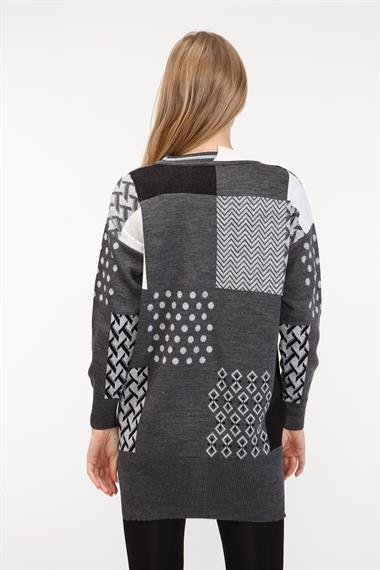 FTZ Women Kadın İki Renk Yaka Kazak  Gri 21-6229