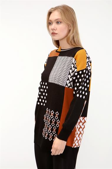 FTZ Women Kadın İki Renk Yaka Kazak  Siyah 21-6229
