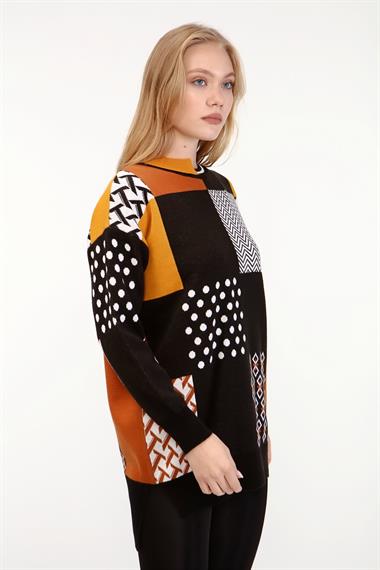 FTZ Women Kadın İki Renk Yaka Kazak  Siyah 21-6229