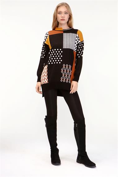 FTZ Women Kadın İki Renk Yaka Kazak  Siyah 21-6229