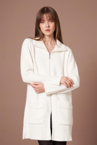 FTZ Women Kadın İnci Detay Angora Kaban  Ekru 25040