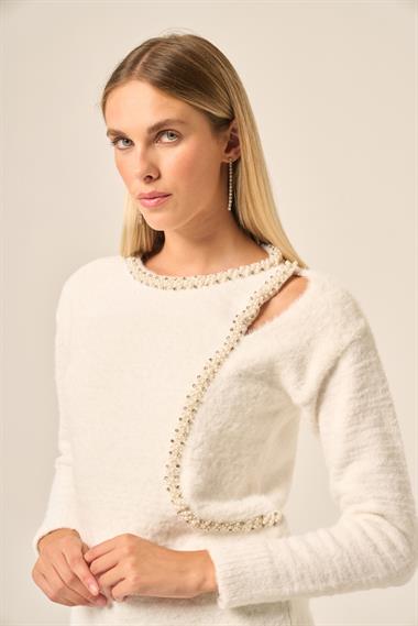 FTZ Women Kadın İnci Detay Kazak  Ekru 25061