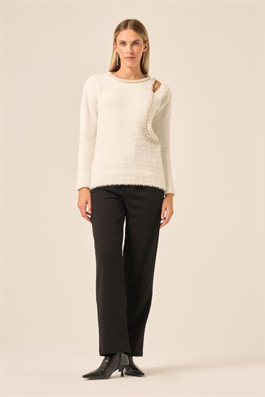 FTZ Women Kadın İnci Detay Kazak  Ekru 25061