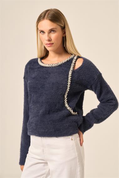 FTZ Women Kadın İnci Detay Kazak  Lacivert 25061