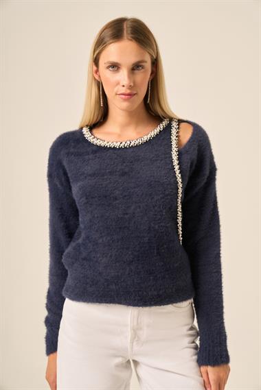 FTZ Women Kadın İnci Detay Kazak  Lacivert 25061