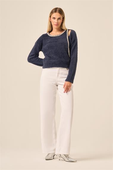 FTZ Women Kadın İnci Detay Kazak  Lacivert 25061