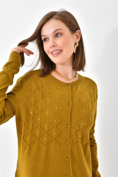 FTZ Women Kadın İnci Detaylı Hırka  Oriw 20048