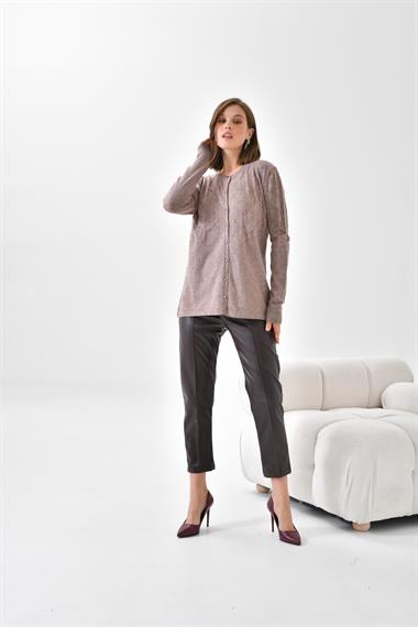 FTZ Women Kadın İnci Detaylı Hırka  Vizon 20048