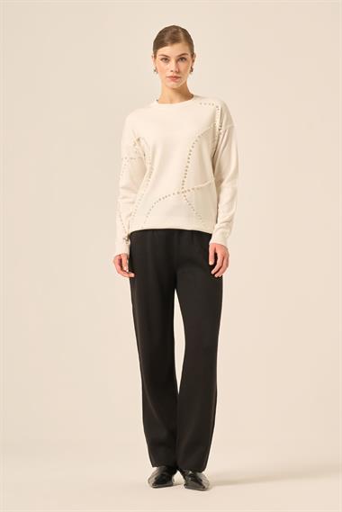 FTZ Women Kadın İnci Detaylı Kazak  Ekru 25103