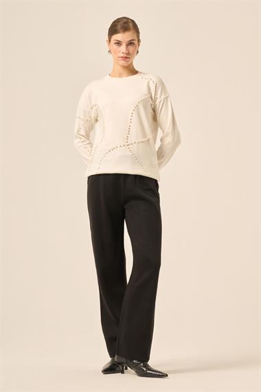 FTZ Women Kadın İnci Detaylı Kazak  Ekru 25103